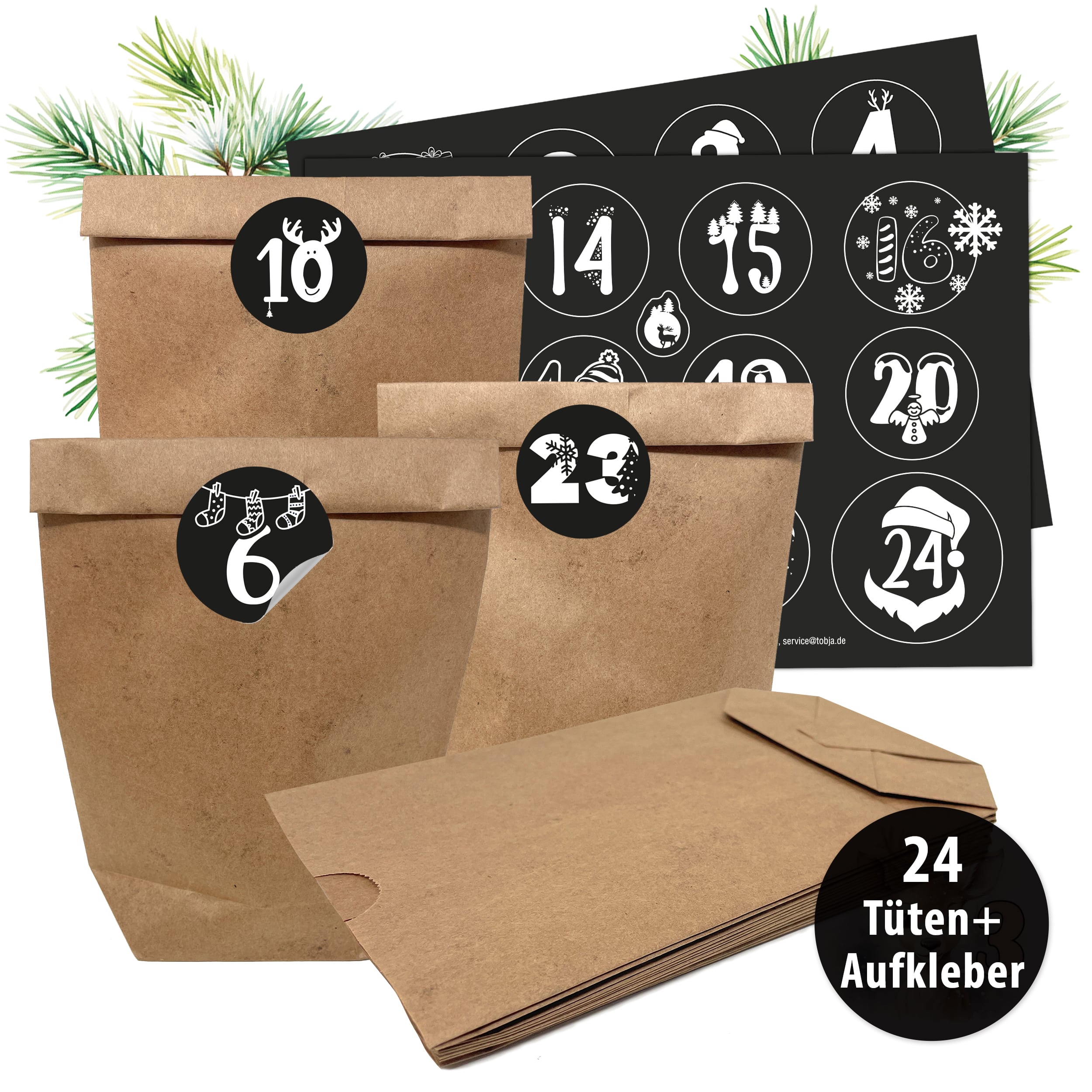 Adventskalender mit 24 Aufkleber schwarz-weiß