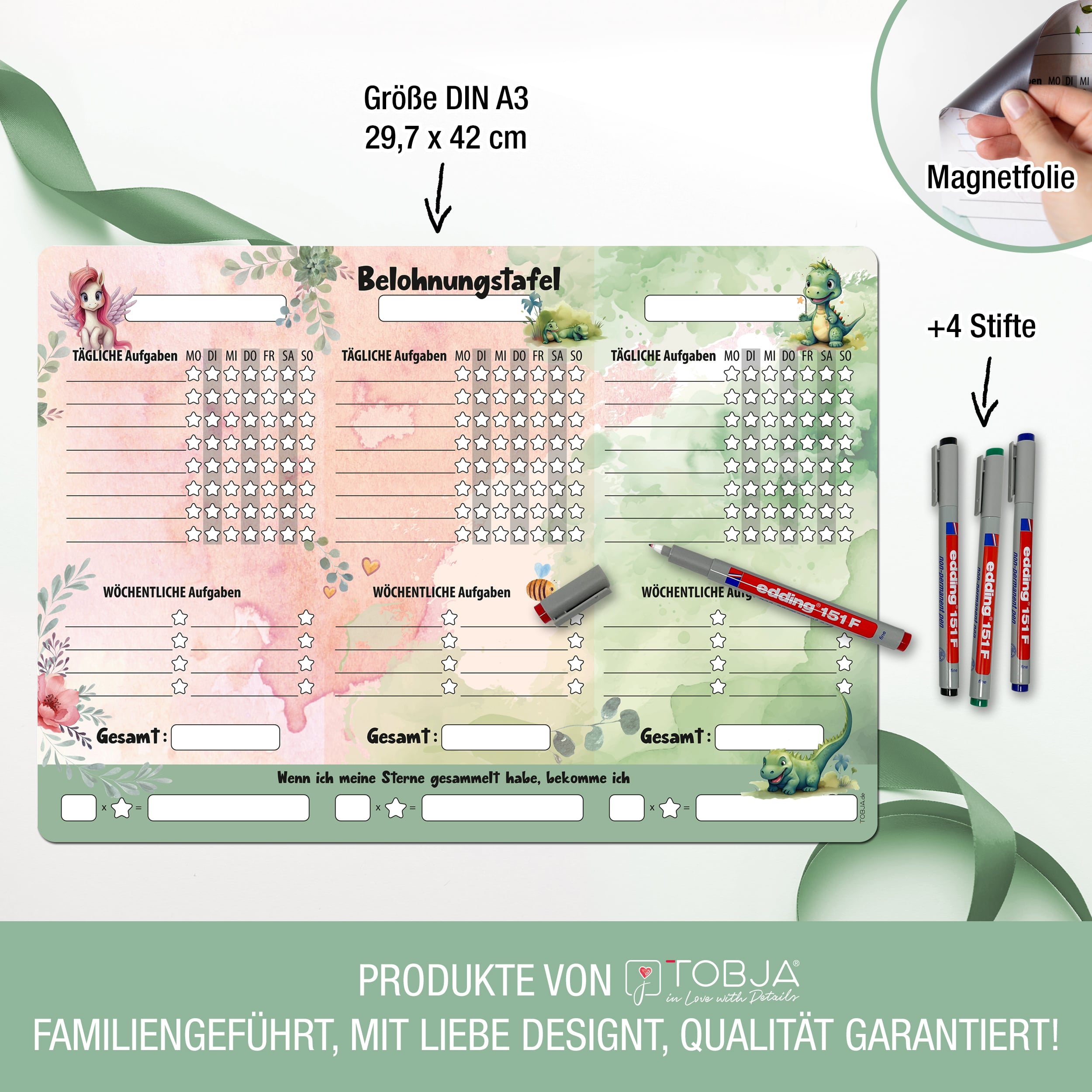 Belohnungstafel Einhorn, Dino magentisch Belohnungstafel Einhorn, Dino magentisch