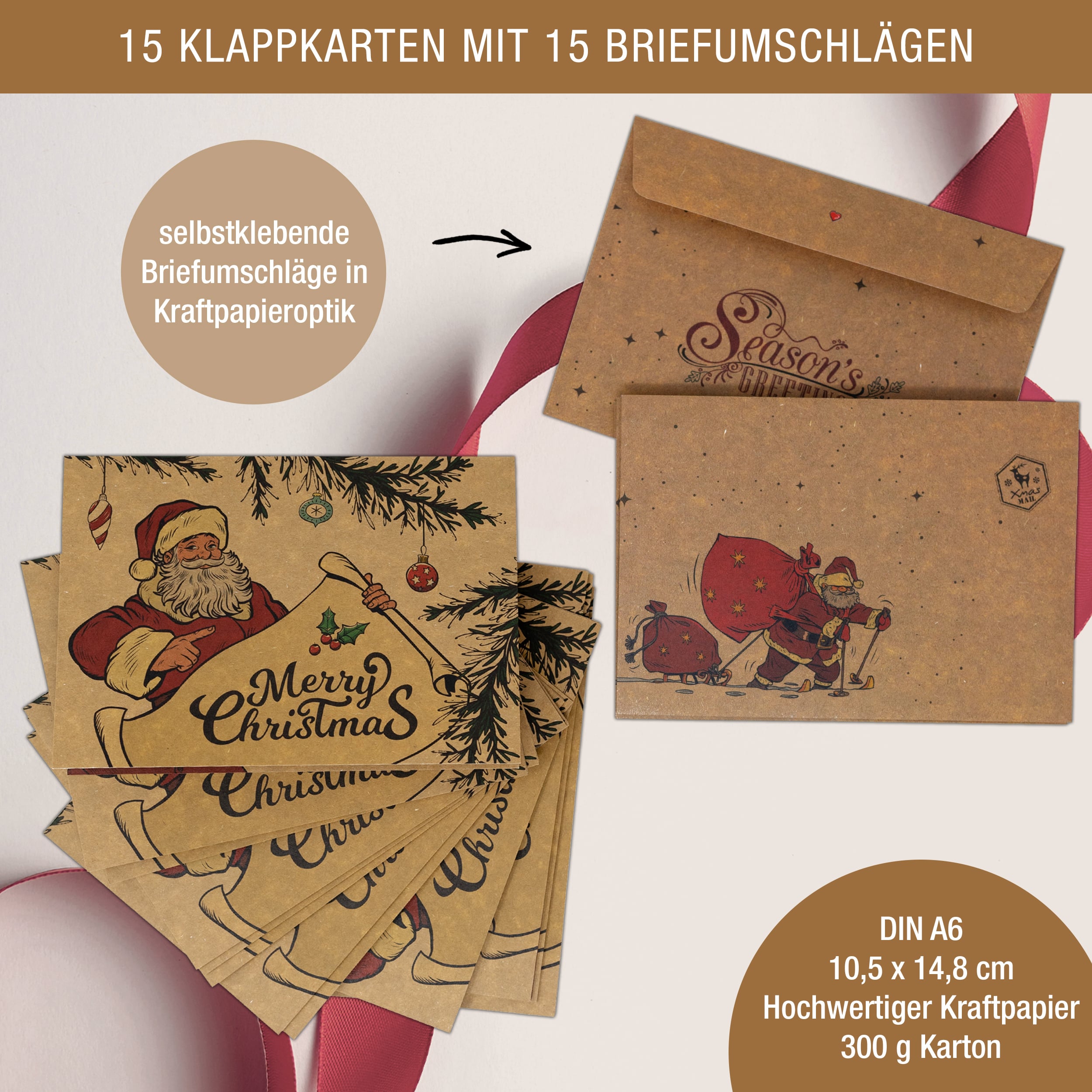 Weihnachtskarten Weihnachtsmann "Kraftpapier"