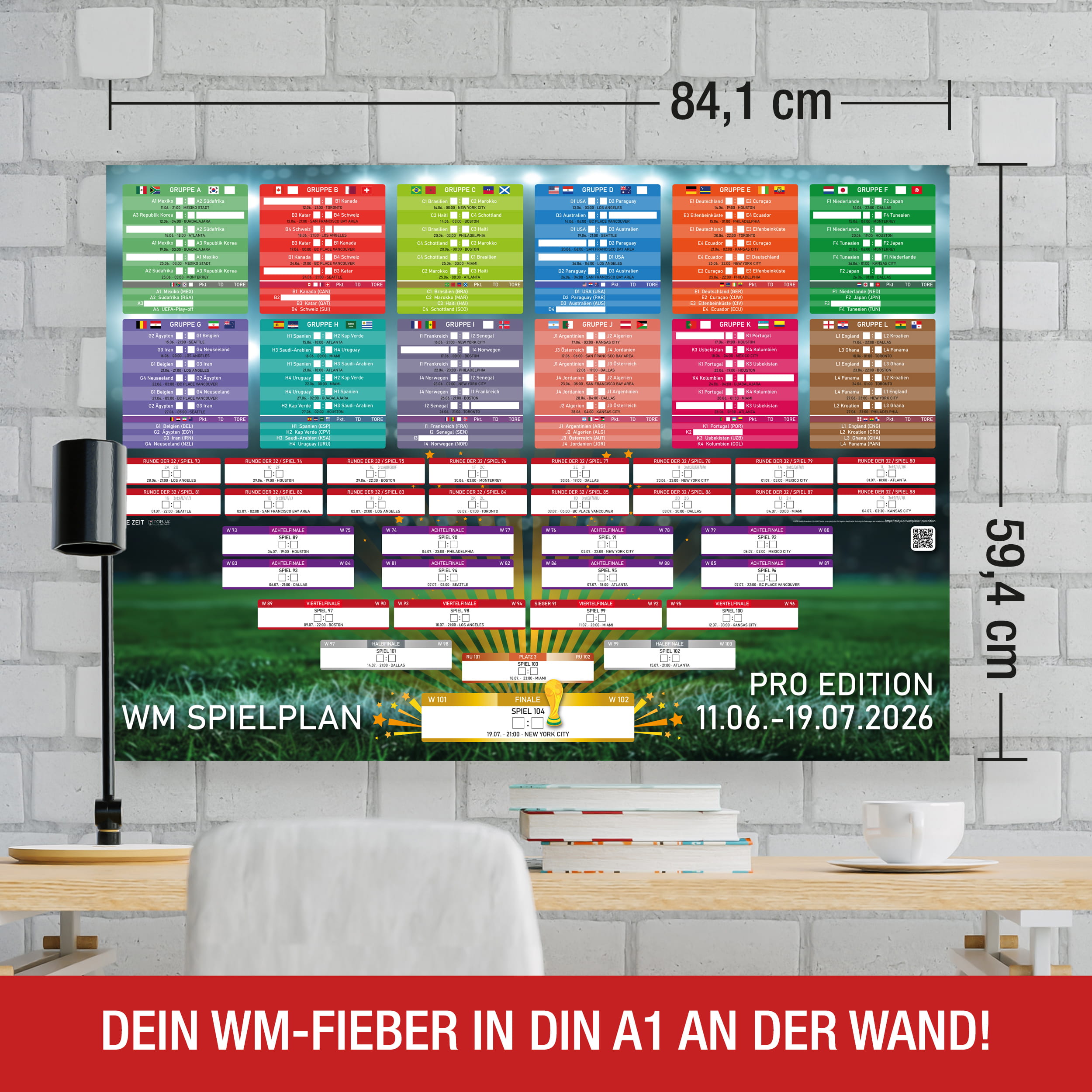 WM 2026 Spielplan DIN A1 – Fußball Poster zum Eintragen