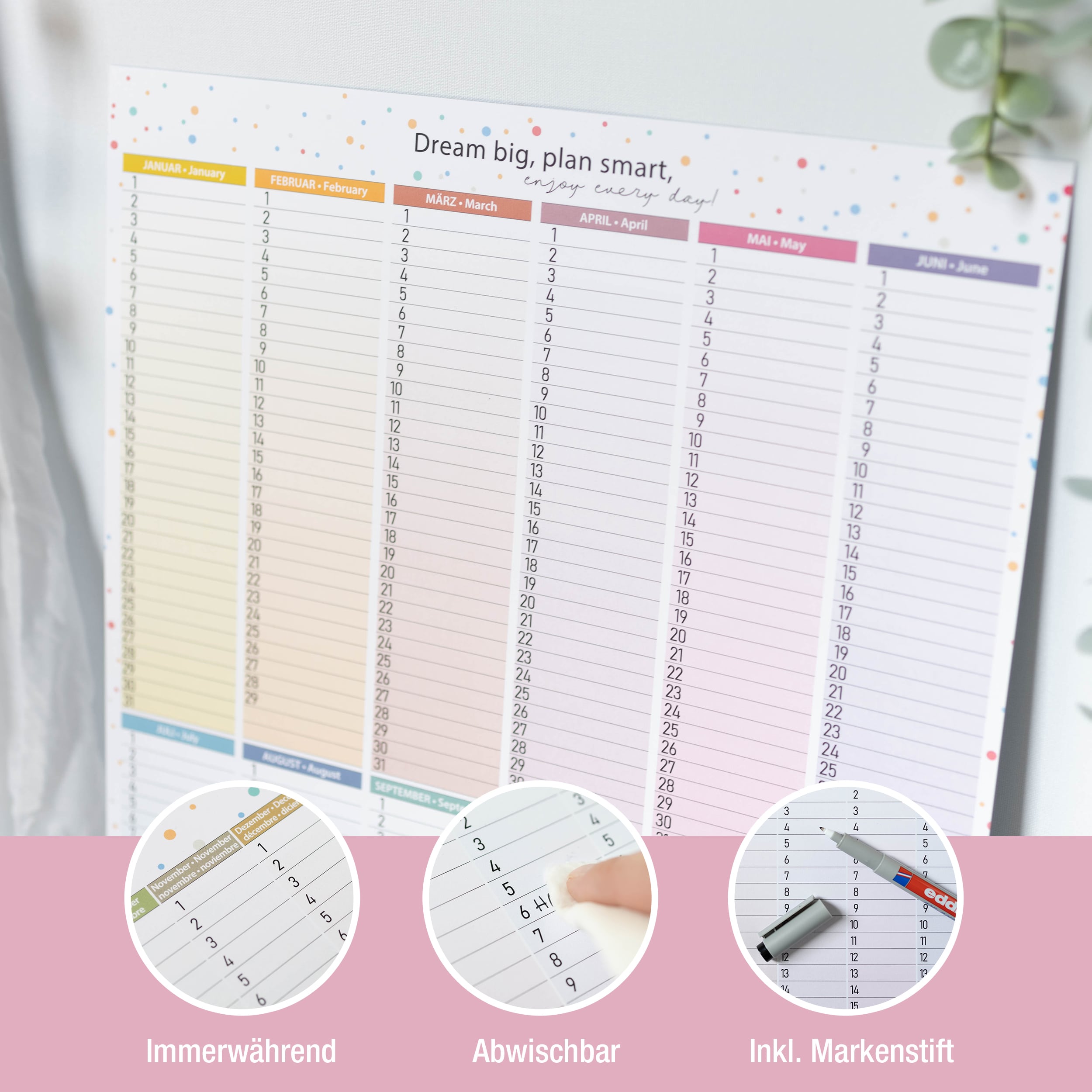 A3 Immerwährender Abwischbarer Kalender "Dots"