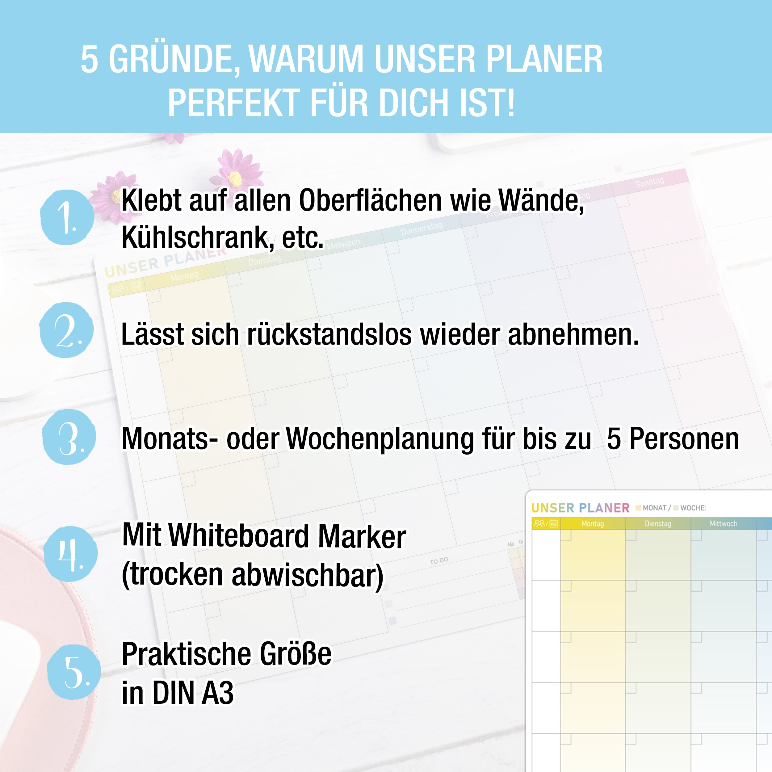 A3 selbsthaftender Monatsplaner + Stift