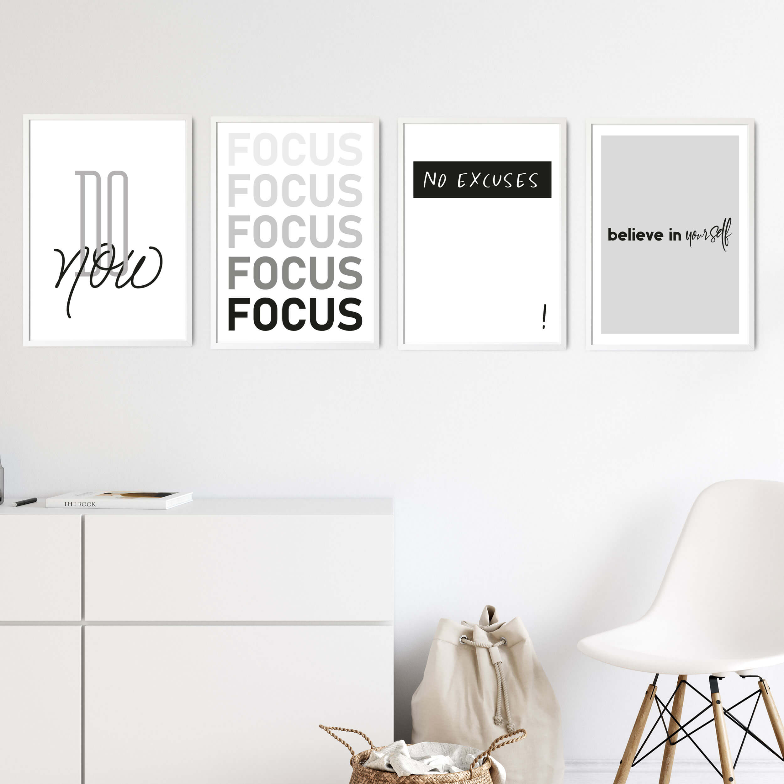 Poster Set 4er Motivation schwarz weiß