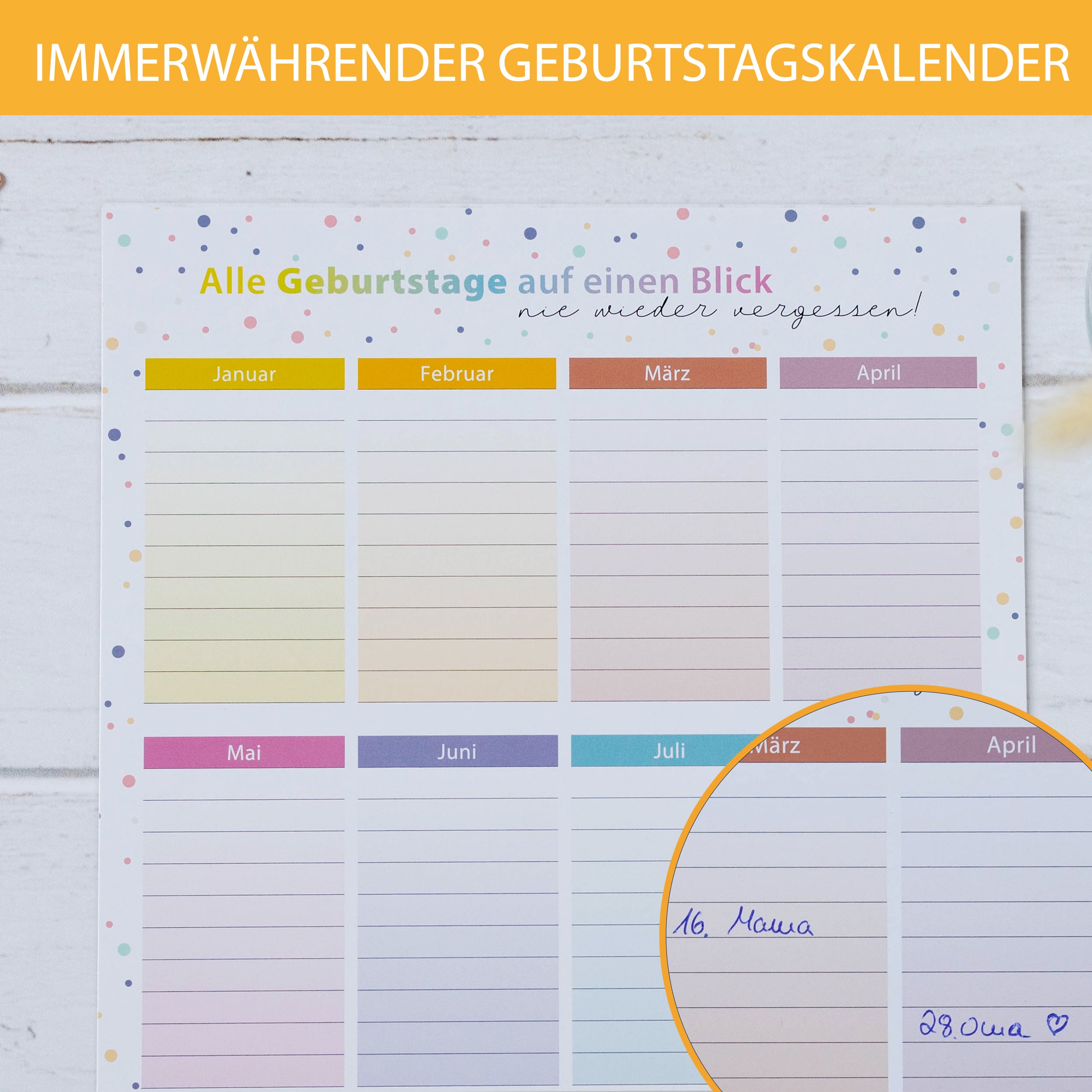 Geburtstagskalender A4 2er Set "Dots"