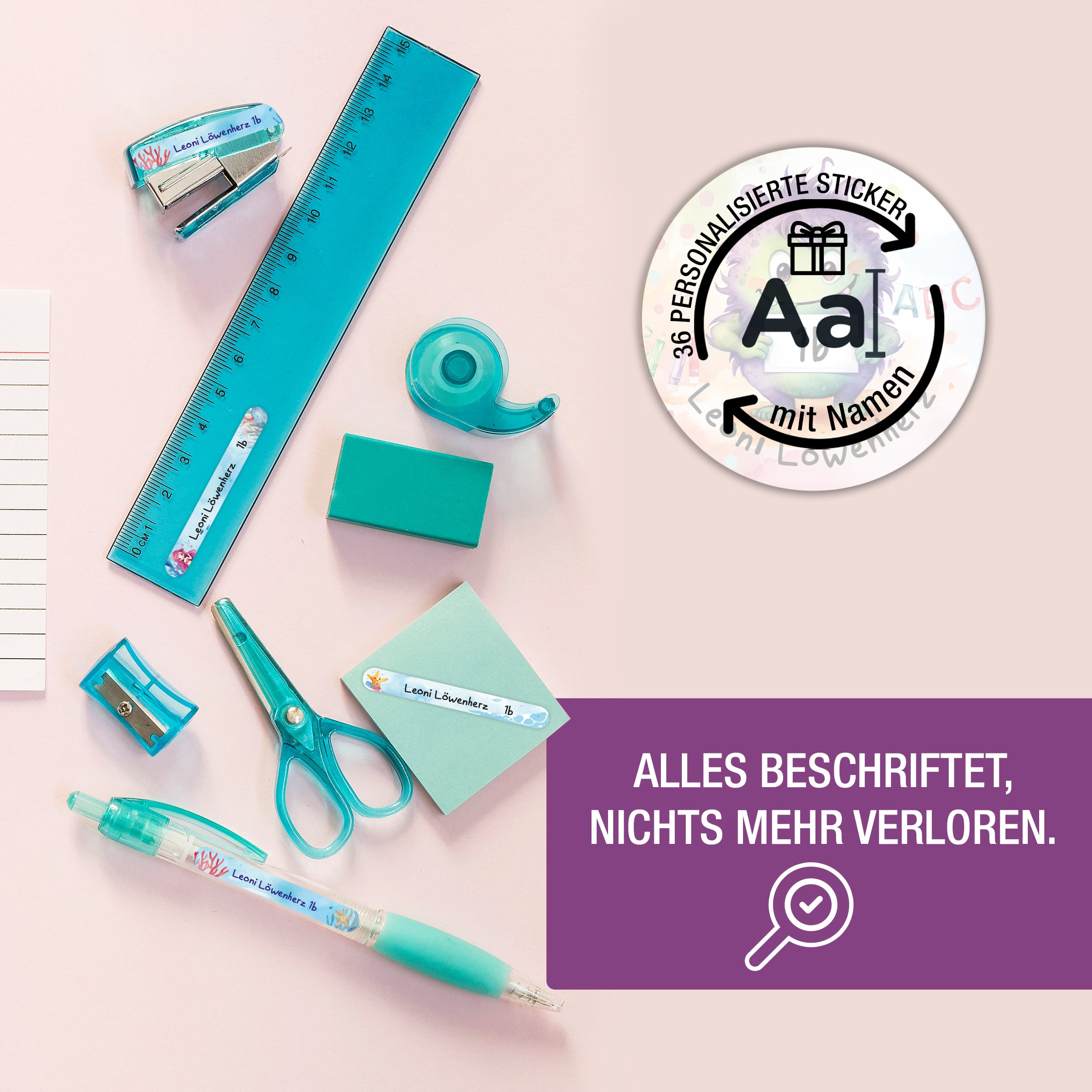 Namensaufkleber für Stifte, personalisiert Meerjungfrau