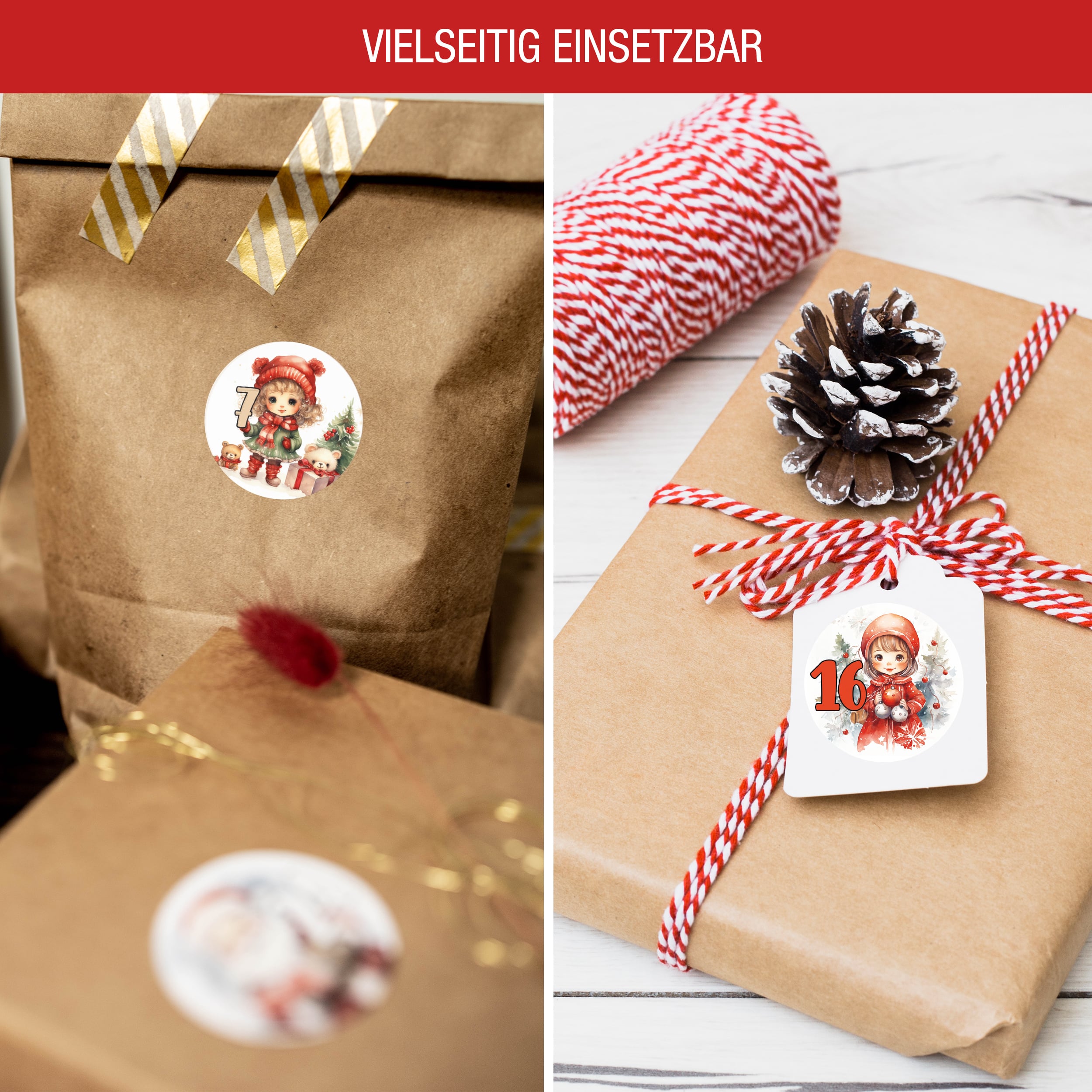 Adventsaufkleber Zahlen 1-24 "bunt"