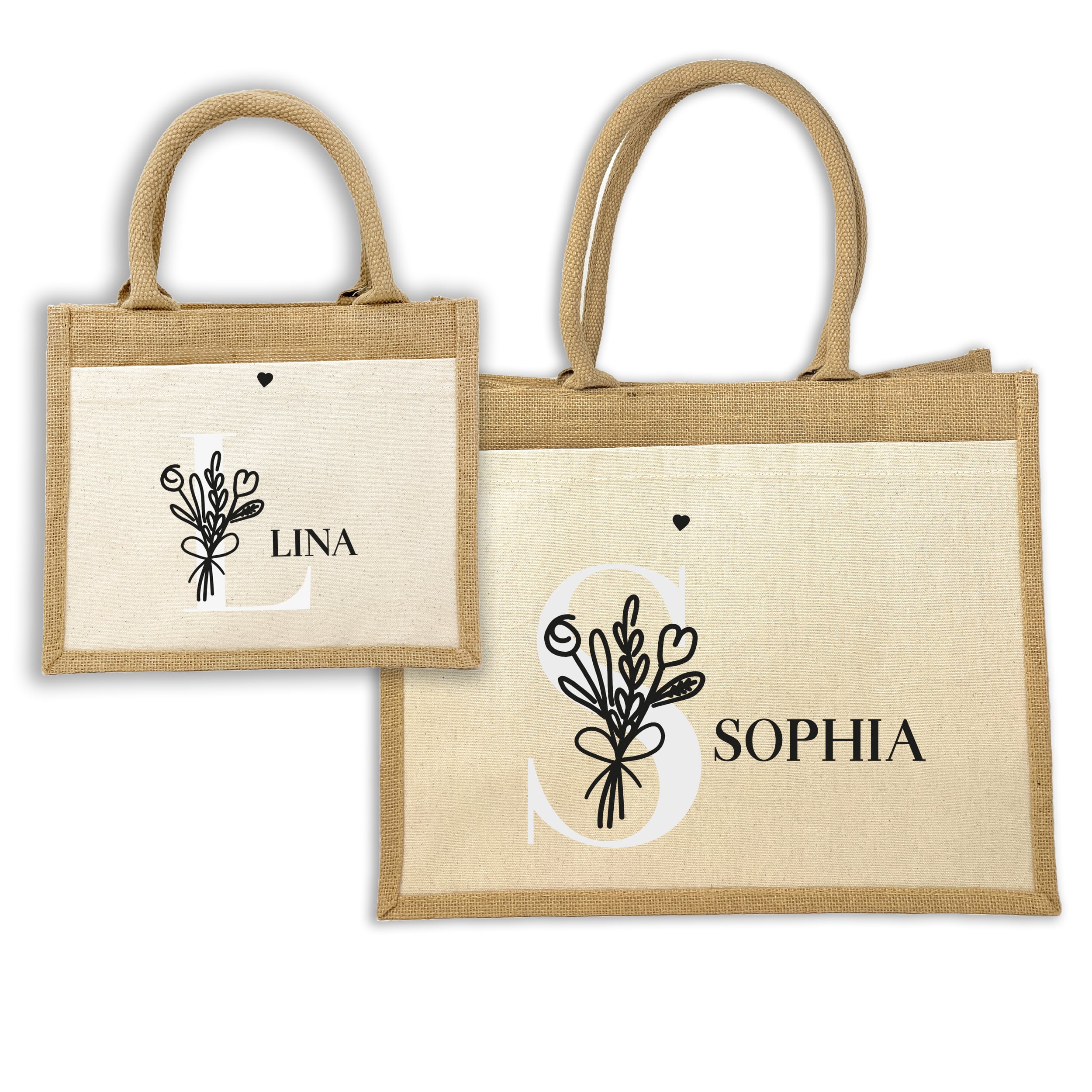 Personalisierte Jutetasche "Blumendesign"