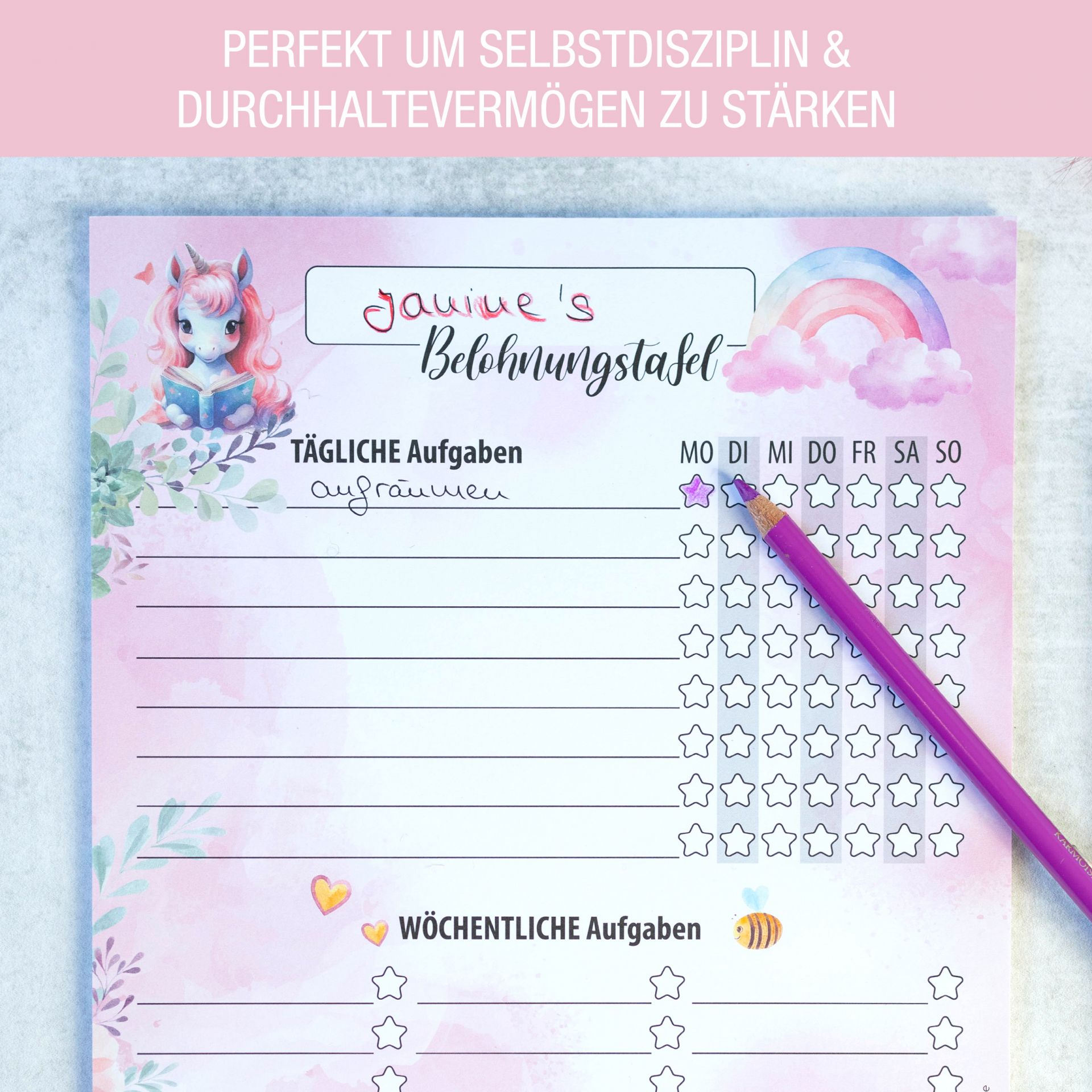 TOBJA Belohnungstafel Für Kinder – Waldtiere Design, 30x30 Cm, Für 2 Kinder, Mit 25 Blatt Abreißblock